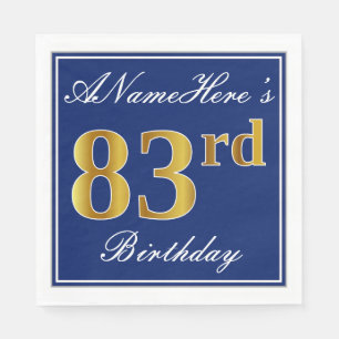 Elegant Blue, Faux Gold 83rd Birthday; Custom Name Napkin