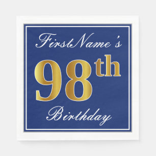 Elegant Blue, Faux Gold 98th Birthday; Custom Name Napkin