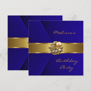 Elegant Blue Faux Velvet gold jewel Invitation