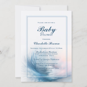 Elegant Blue Feather Baby shower Invitation