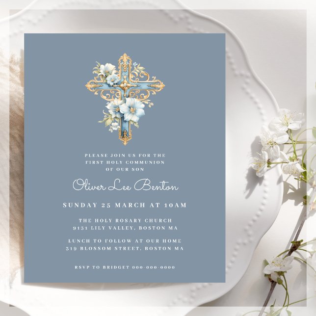 Elegant Blue | First Communion Budget Invitation (Creator Uploaded)