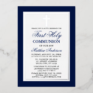 Elegant Blue First Holy Communion Cross Silver