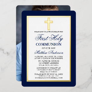 Elegant Blue First Holy Communion Photo Gold Frame