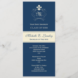 Elegant Blue Fleur de Lis Formal Graduation Invitation