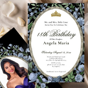 Elegant Blue Floral 18th Birthday Debut Invitation