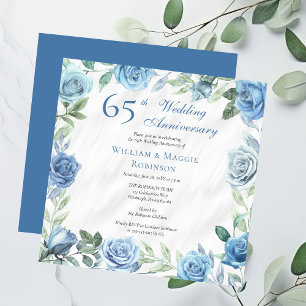 Elegant Blue Floral 65th Wedding Anniversary Party Invitation