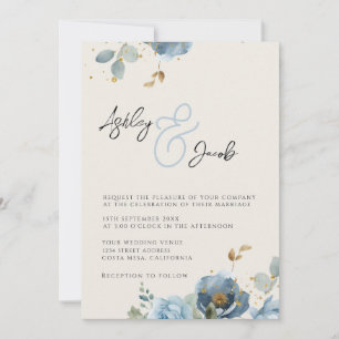 Elegant Blue Floral Ampersand Wedding Invitation