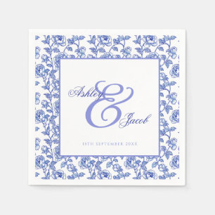 Elegant Blue Floral Ampersand Wedding Invitation Napkin