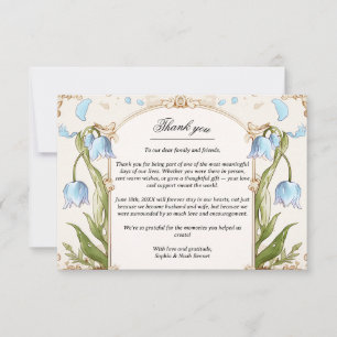 Elegant Blue Floral and Gold Wedding Thank you Card