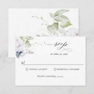 Elegant Blue Floral and Greenery Wedding RSVP Card