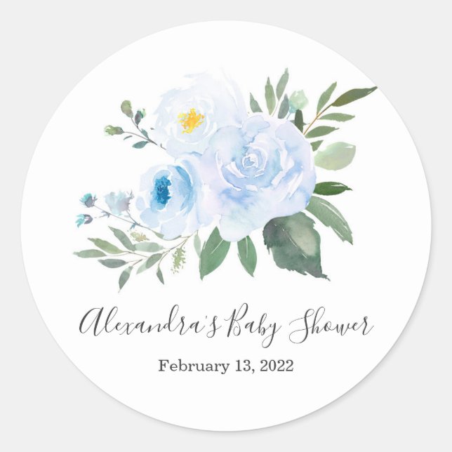 Elegant Blue Floral Baby Shower Sticker (Front)