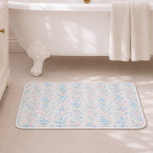 Elegant Blue Floral Bath Mat