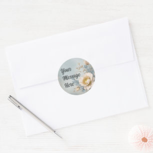 Elegant Blue Floral Birthday Party Classic Round Sticker