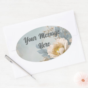 Elegant Blue Floral Birthday Party  Oval Sticker