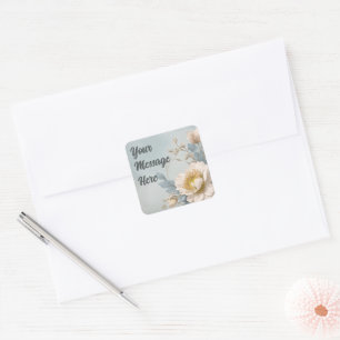 Elegant Blue Floral Birthday Party Square Sticker