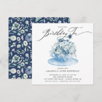 Elegant Blue Floral Birthday Tea Invitation