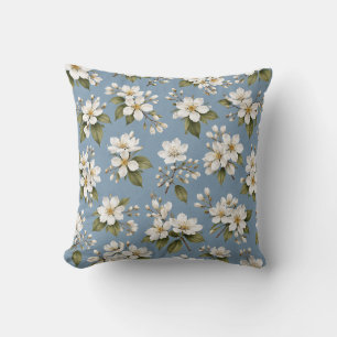 Elegant Blue Floral Blossom Throw Pillow