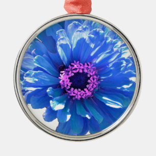 Elegant blue floral blue daisy metal ornament