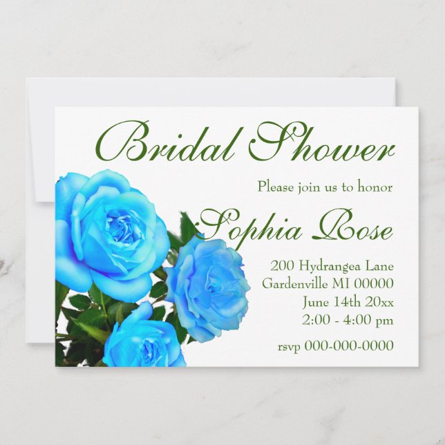 elegant blue floral blue roses blue flowers invitation (Front)
