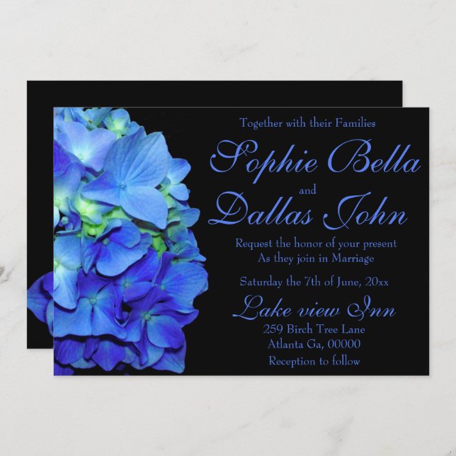 Elegant blue floral blue roses blue hydrangeas  invitation (Front/Back)
