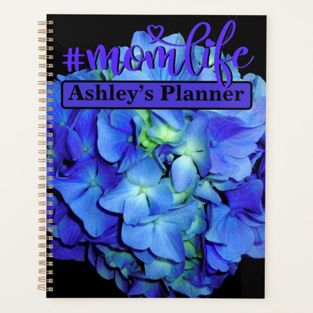 Elegant blue floral blue roses blue hydrangeas  planner (Front)
