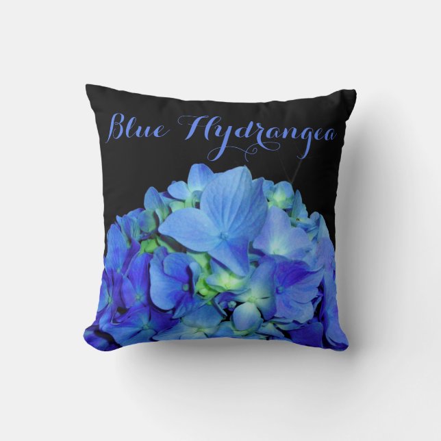 Elegant blue floral blue roses blue hydrangeas  throw pillow (Front)