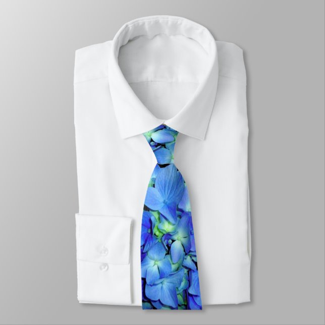Elegant blue floral blue roses blue hydrangeas  tie (Tied)