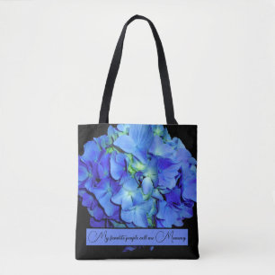 Elegant blue floral blue roses blue hydrangeas tote bag
