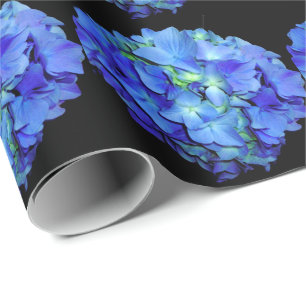 Elegant blue floral blue roses blue hydrangeas wrapping paper