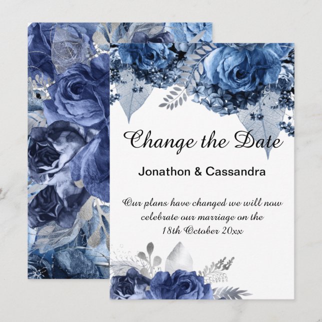 ELEGANT BLUE  FLORAL BORDER CHANGE THE DATE (Front/Back)