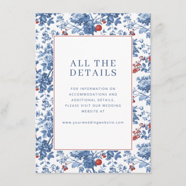 Elegant Blue Floral Border Enclosure Card (Front)