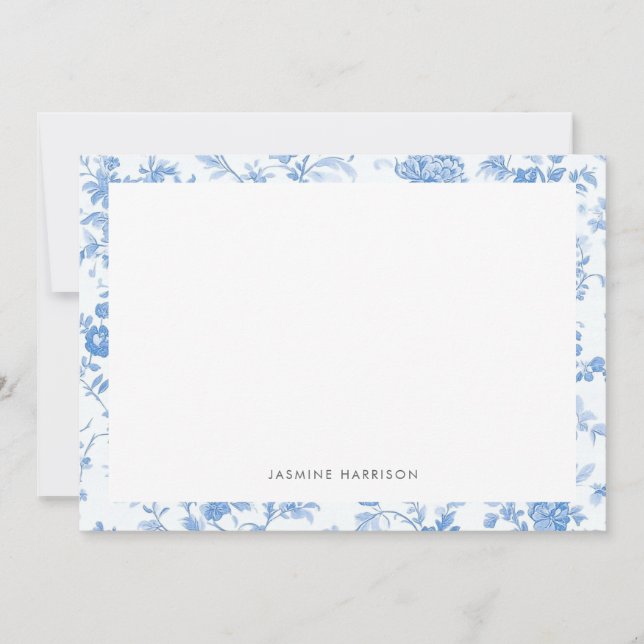 Elegant Blue Floral Border French Toile de Jouy Card (Front)