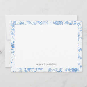 Elegant Blue Floral Border French Toile de Jouy Card