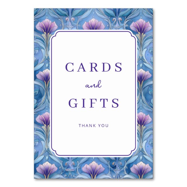 Elegant Blue Floral Border Table Number (Front)