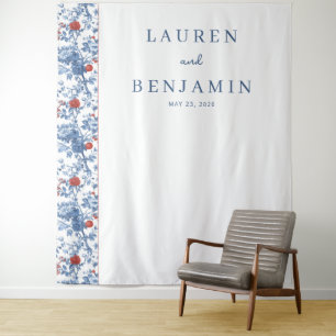 Elegant Blue Floral Border Tapestry