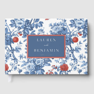Elegant Blue Floral Botanical Illustration Guest Book