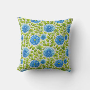 Elegant Blue Floral Botanical Pattern Throw Pillow