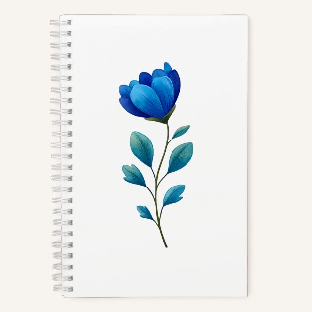 Elegant Blue Floral Botanical Spiral Notebook (Front)