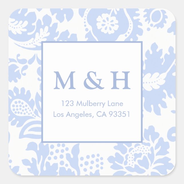 Elegant Blue Floral Botanical Square Sticker (Front)