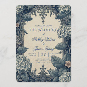 Elegant Blue Floral Botanical Wedding Invitation