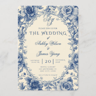 Elegant Blue Floral Botanical Wedding Invitation
