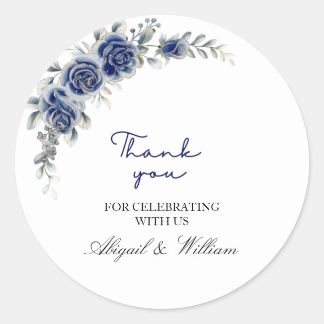 Elegant Blue Floral & Botanical Wedding Stickers  (Front)