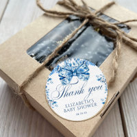Elegant Blue Floral Bow Calligraphy Thank You