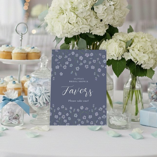 Elegant Blue Floral Bridal Shower Favor Table Sign (Creator Uploaded)