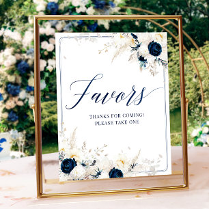 Elegant Blue Floral Bridal Shower Favours Sign