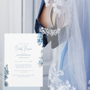 Elegant Blue Floral Bridal Shower Invitation