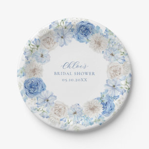 Elegant Blue Floral Bridal Shower Paper Plate