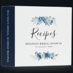 elegant blue floral bridal shower recipe book binder<br><div class="desc">The design on this binder features elegant watercolor moonlight blue watercolor flowers. The colour and text can be personalized..</div>