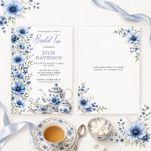 Elegant Blue Floral Bridal Shower Tea   Invitation