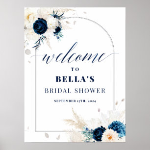 Elegant Blue Floral Bridal Shower Welcome Sign